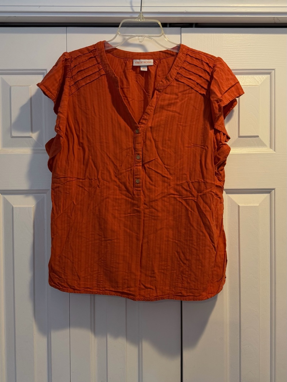 Knox Rose Burnt Orange Flutter Sleeve Henley Blouse